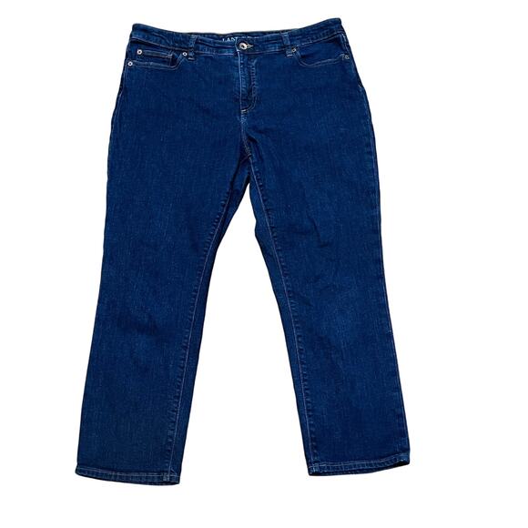 Lands' End Mid Rise Crop Capri Jean Women's 14 W34 L24 Stretchy Dark Rinse - Picture 1 of 4